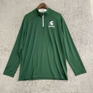 NEW CSA Men's L Michigan State Spartans Quarter-Zip Pullover Green Sweatshirt